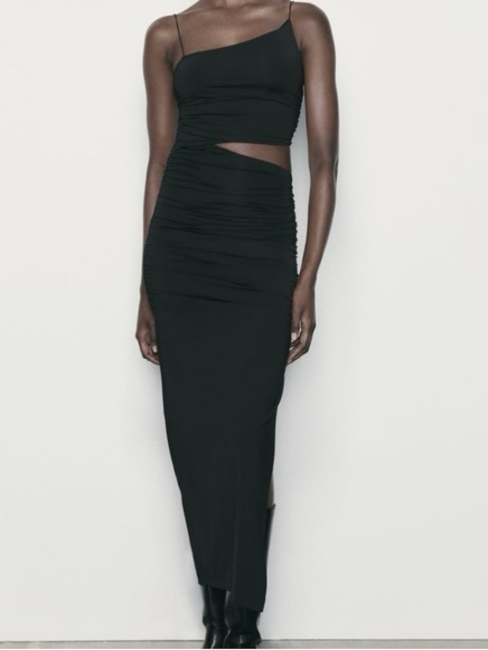 Nylon Asymmetrical Black Dress